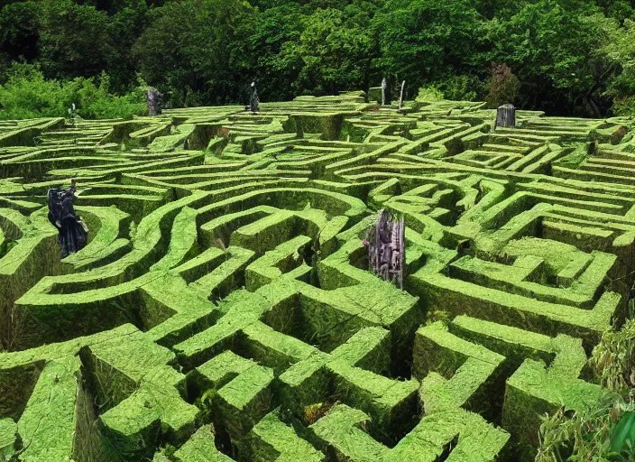 the minotaur's maze invaded by vegetation Stable Diffusion
