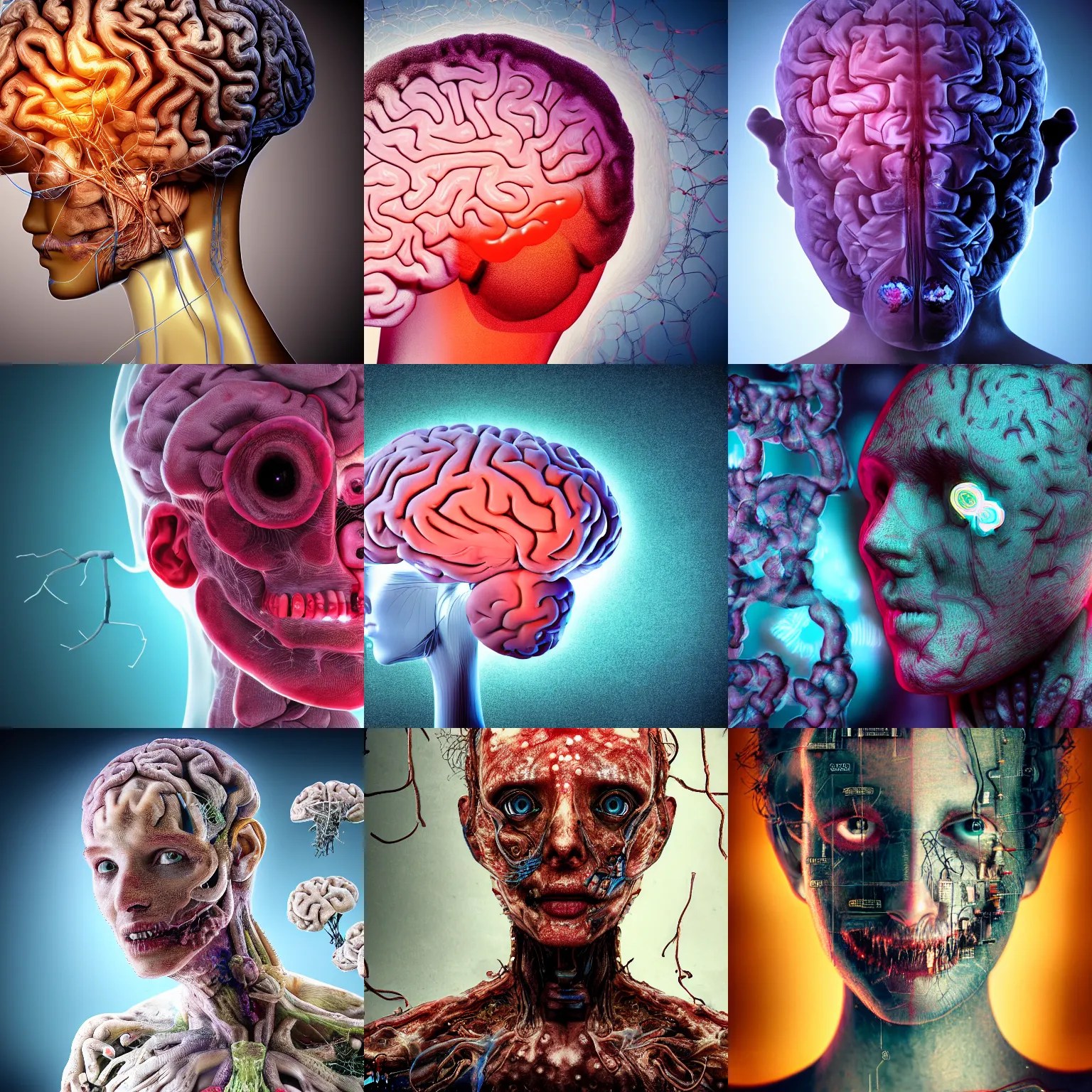 Photograph, 4k, Human brain, Biopunk, Body horror Stable Diffusion