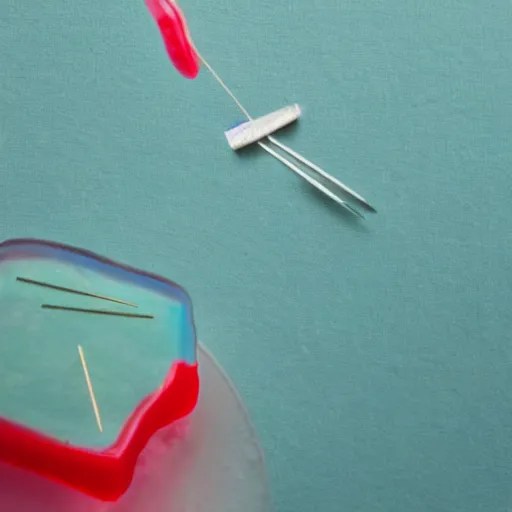 photo of a sewing needle stuck in jello Stable Diffusion