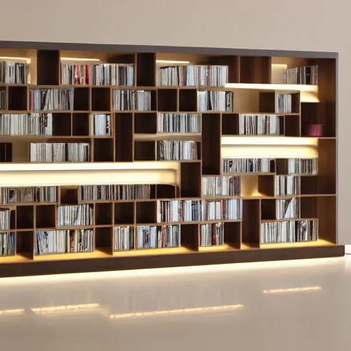 wooden bookshelves with led strip lights, homes and Stable Diffusion