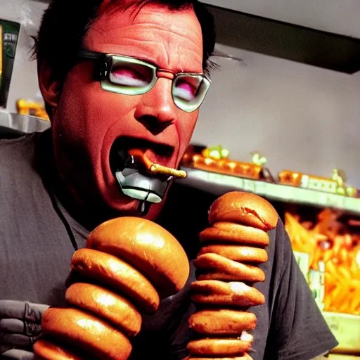 dril eating hot dogs, photograph Stable Diffusion