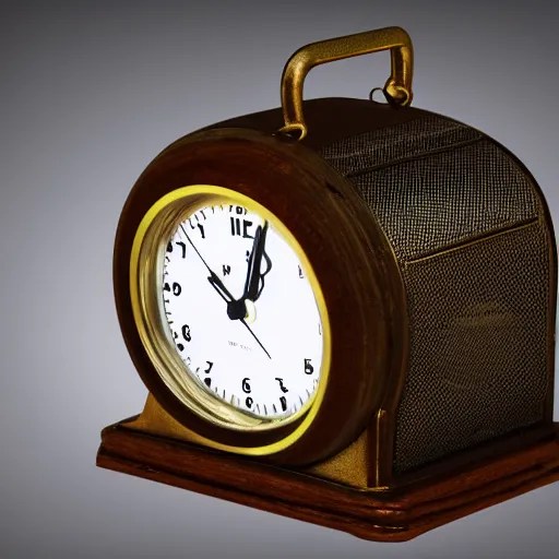 a vintage radium alarm clock at night glowing, photo, Stable Diffusion