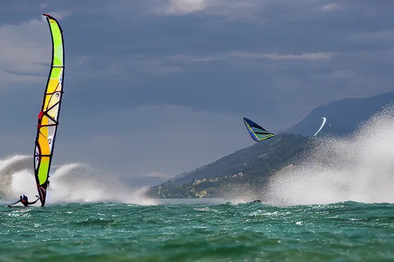 windsurfing over stormy lake geneva Stable Diffusion OpenArt