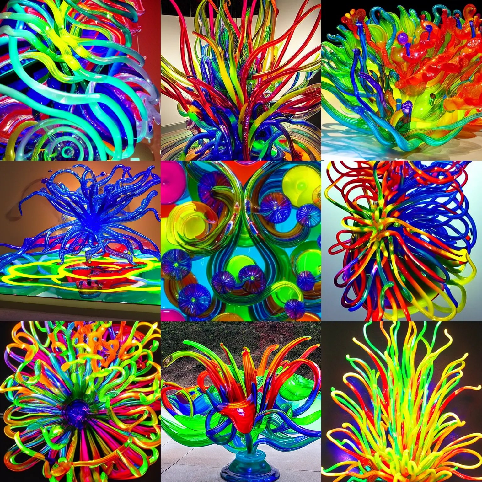 neon zooanthind glass art sculpture by dale chihuly Stable Diffusion