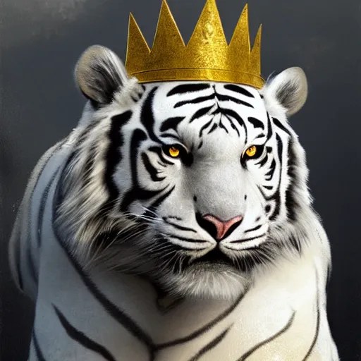 artwork of a white tiger king with gold crown, concept Stable Diffusion OpenArt