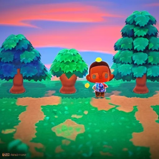 a sunset in animal crossing, trending on artstation, Stable Diffusion