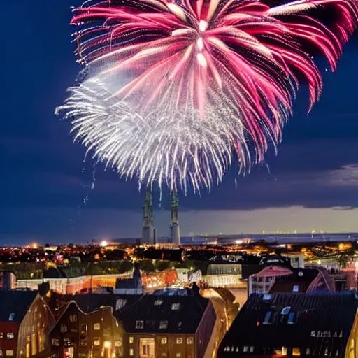 huge fireworks above the city of in Denmark Stable Diffusion