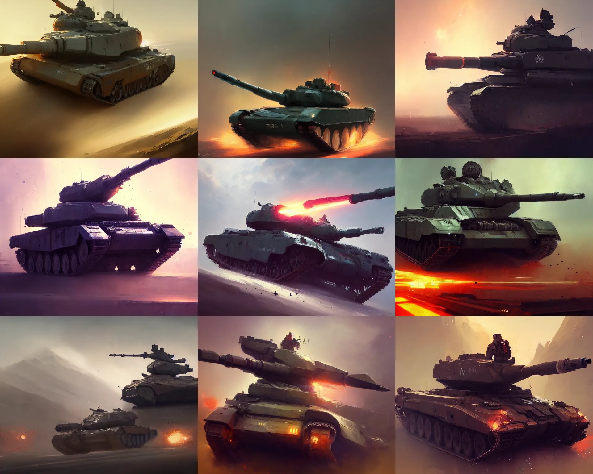 an inspirational painting, T90 tank with text ANDRY on Stable