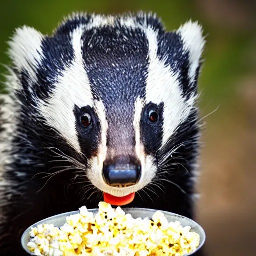 badger eating popcorn, professional photography Stable Diffusion