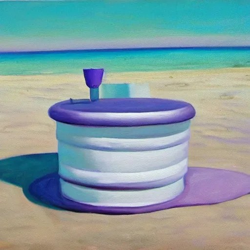 an oil painting of a giant white styrofoam cup on the Stable