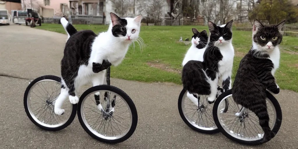 photo of cats on unicycles Stable Diffusion