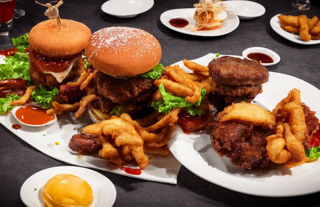 deep fried Hamburger, food photography, award winning, Stable