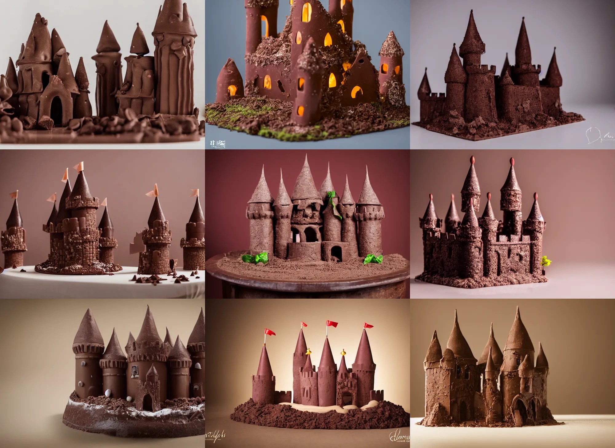 photo still of chocolate castle, 8 k, studio lighting Stable Diffusion