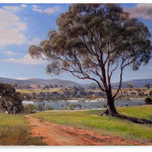 a landscape painting of canberra by fred mccubbin Stable Diffusion