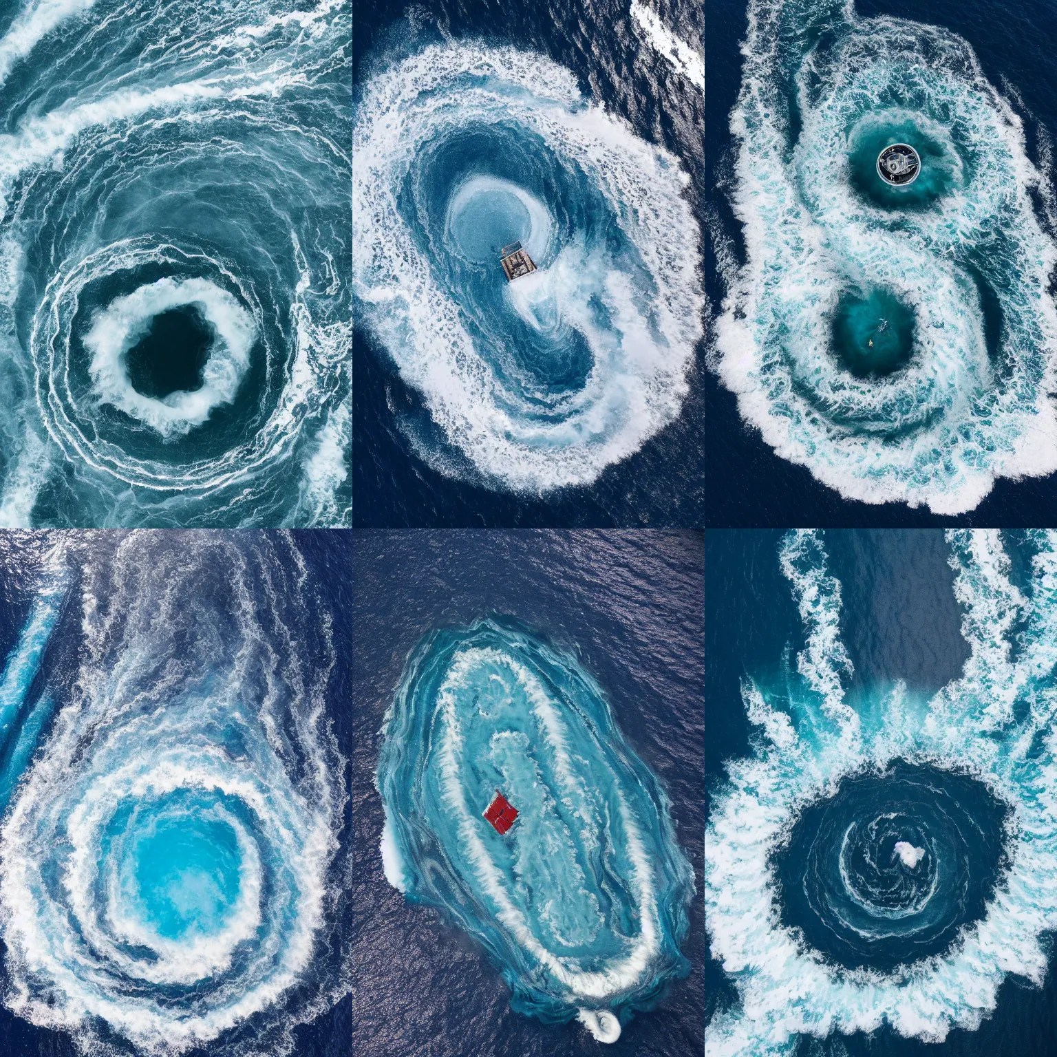 aerial photo of a massive whirlpool in the middle of Stable Diffusion