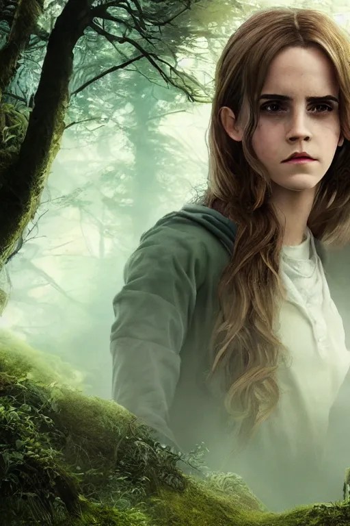 Emma Watson as Hermione Granger, magical, forest, Stable Diffusion