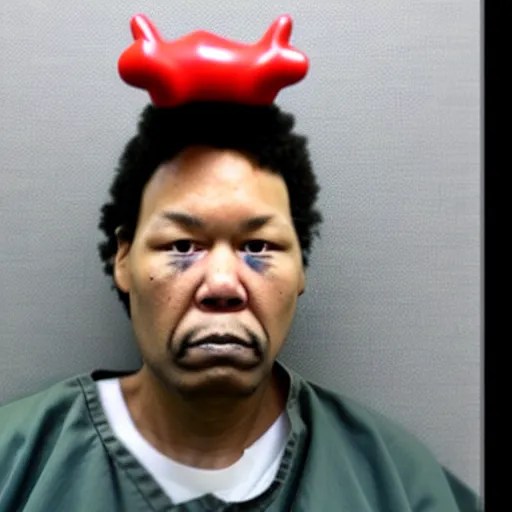 inmate with chicken head, mugshot in a police station Stable Diffusion