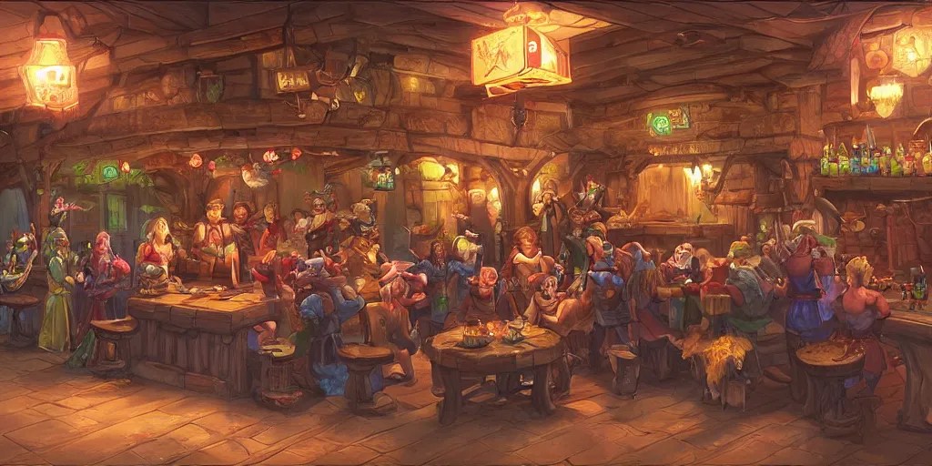 A fantasy tavern, video game design, Eric Wong Stable Diffusion