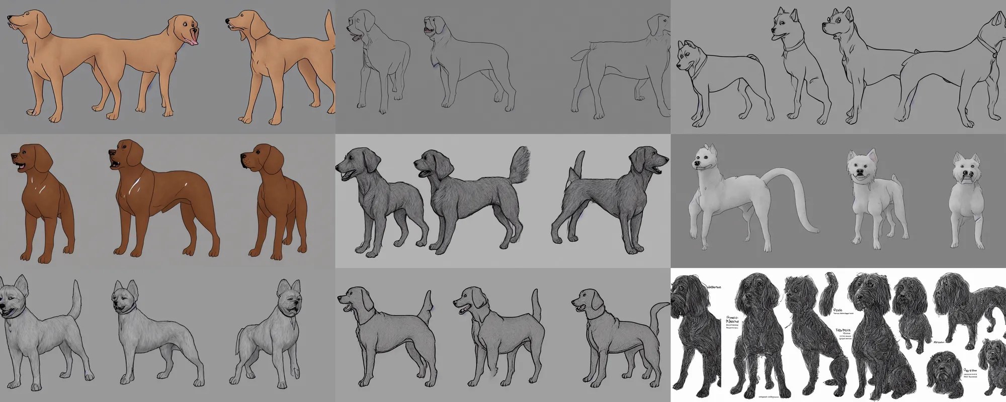 a reference sheet for a dog including a front and side Stable Diffusion