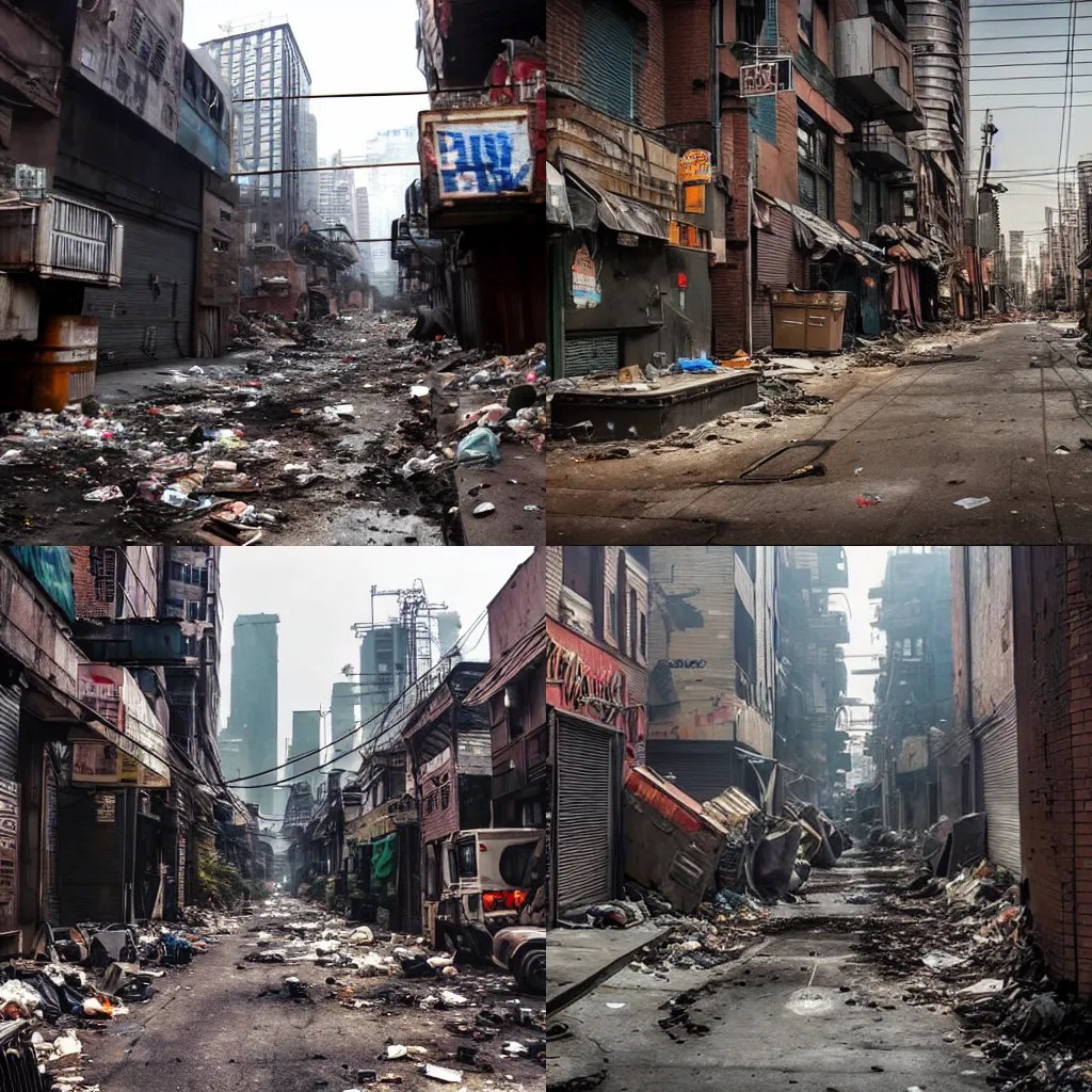dirty dingy filthy alley filled with futuristic Stable Diffusion