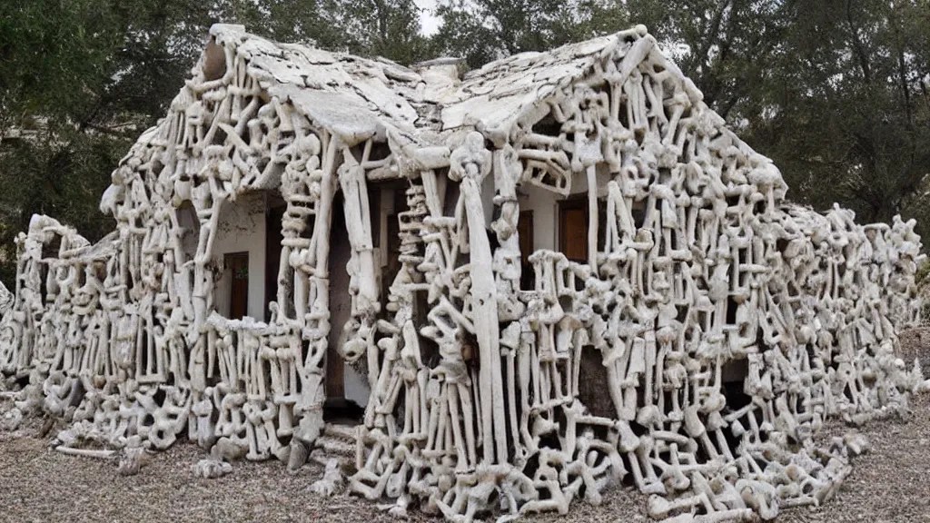 photograph of a house made entirely out of bones Stable Diffusion
