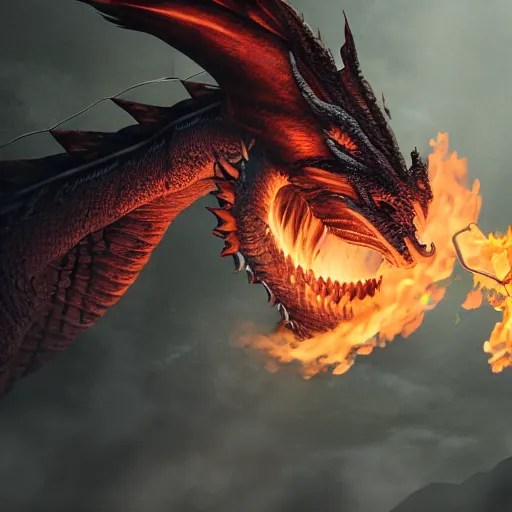 dragon that blows fire on himself, photorealistic, 4 k Stable