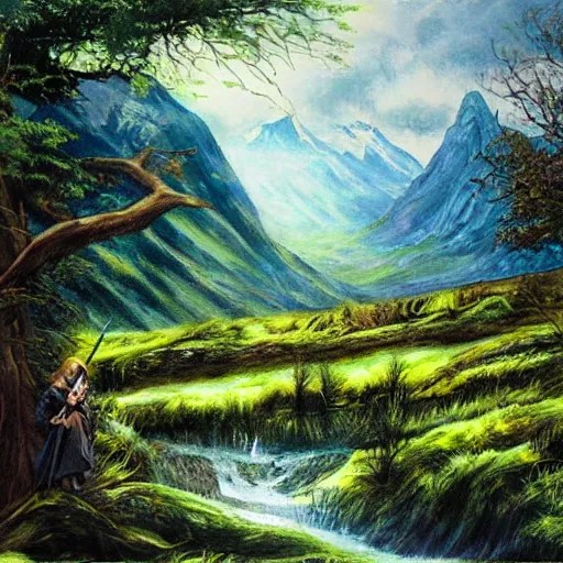 painting lord of the rings dramatic landscape, forrest Stable