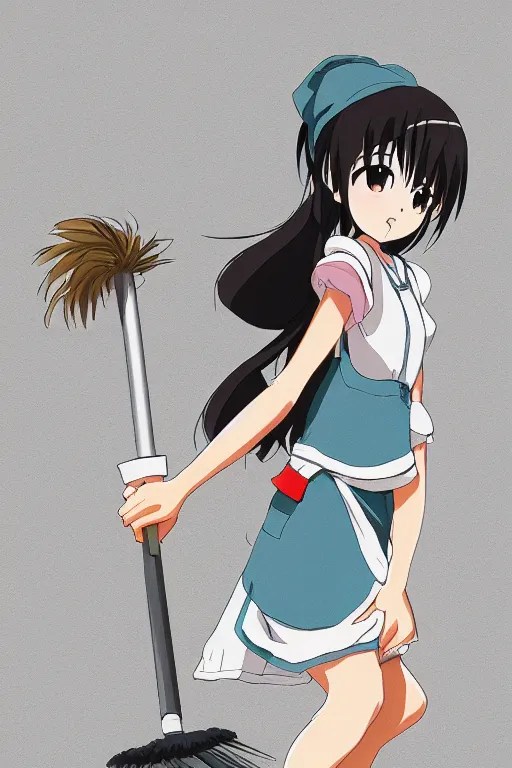cute anime maid cleaning, character drawing, studio Stable Diffusion