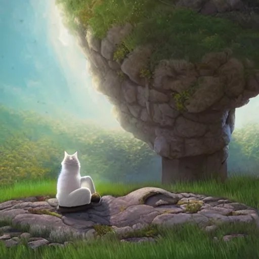 a cat zen master meditating on hillside, next to a Stable Diffusion