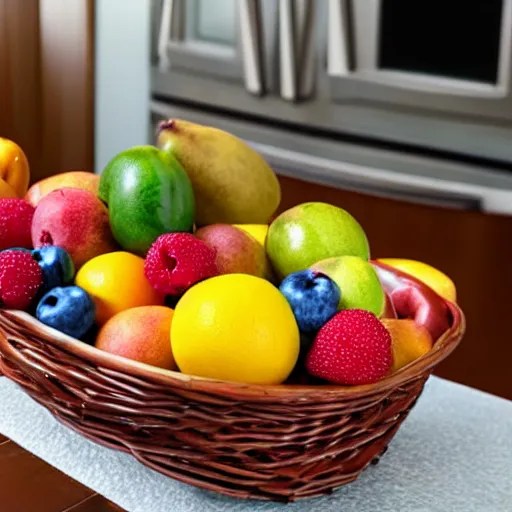 a fruit basket on top of a kitchen table, 4800K Stable Diffusion OpenArt