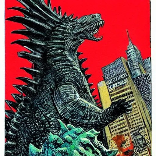 basil gogos illustration of godzilla Stable Diffusion
