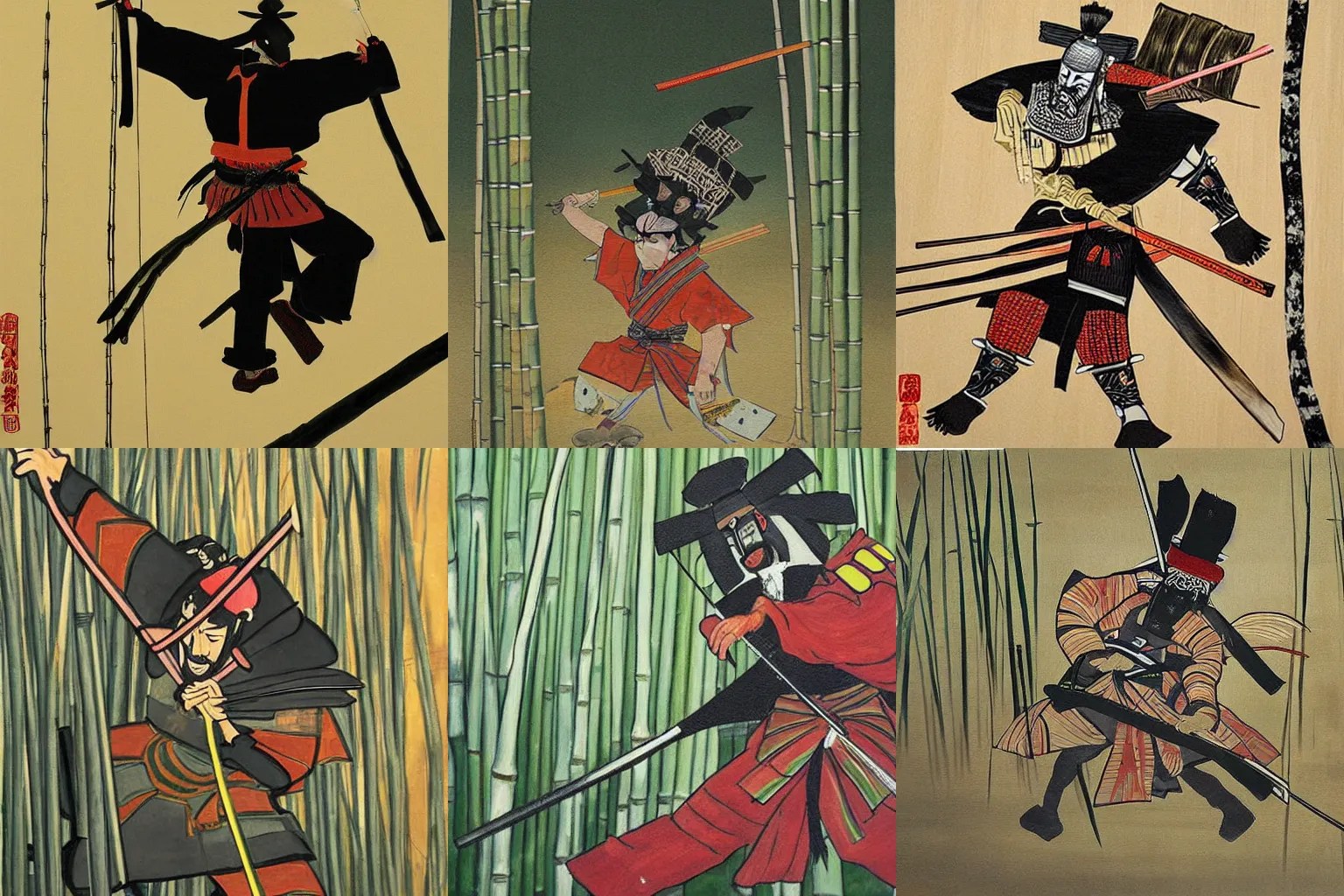 Epic painting of a samurai cutting through bamboo Stable Diffusion