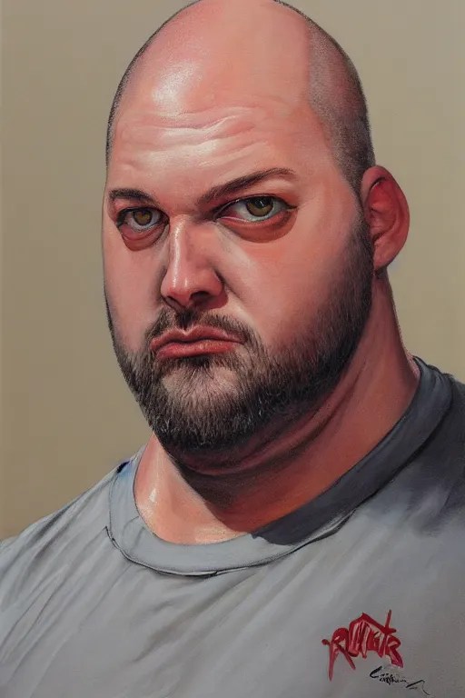 chonky ethan van sciver with a bald head, grey trimmed Stable