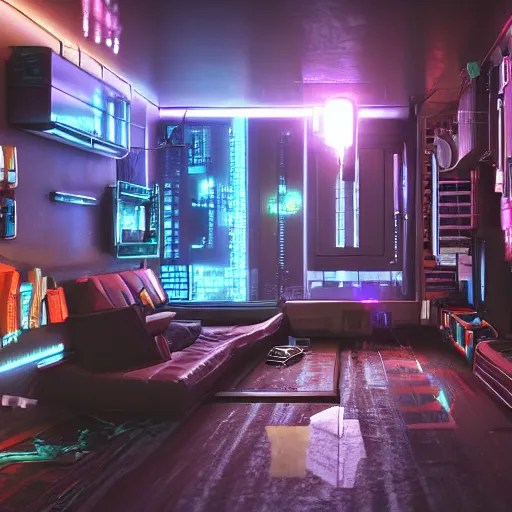 the cyberpunk apartment , render, octane, 4k, highly Stable Diffusion