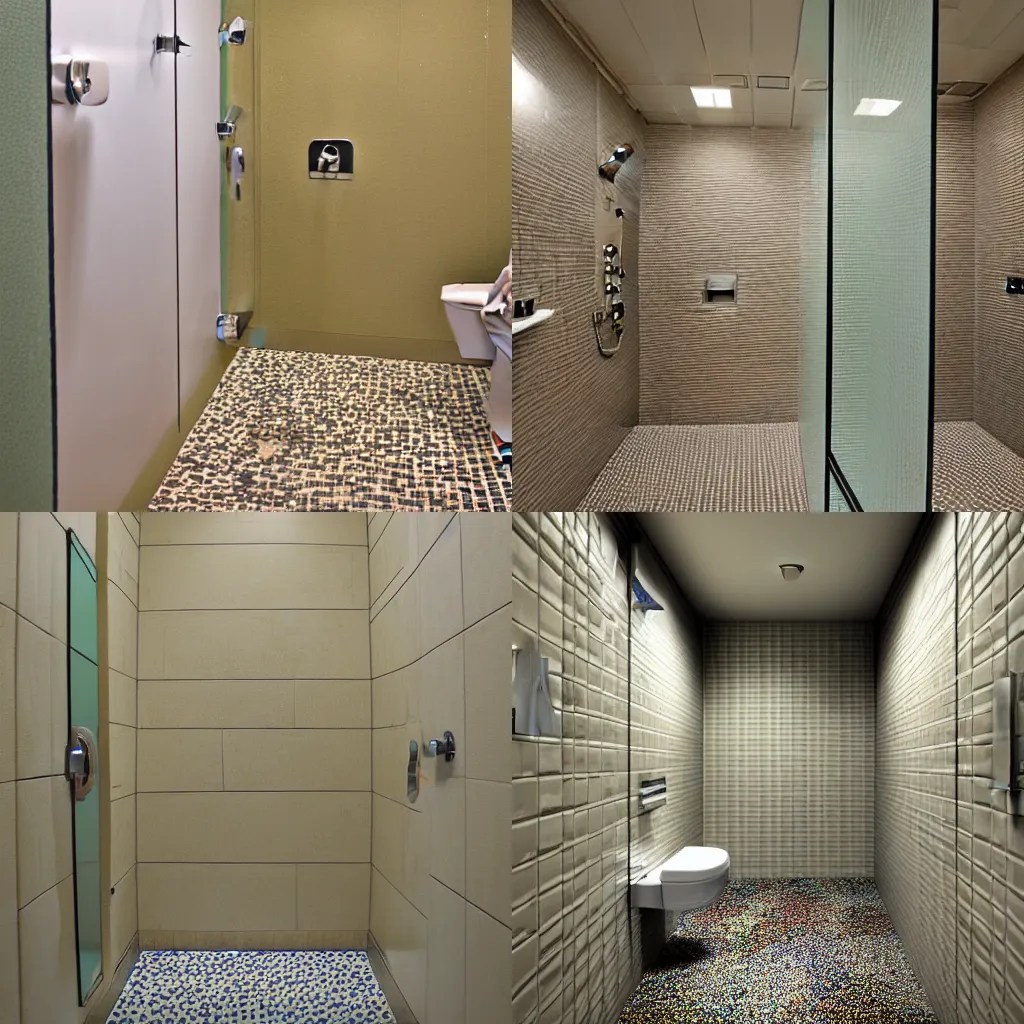 carpeted public bathroom shower with saturation, award Stable
