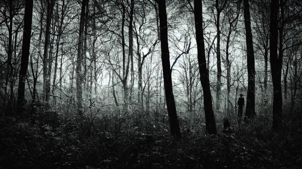 a creeture hiding in the forest through a night vision Stable