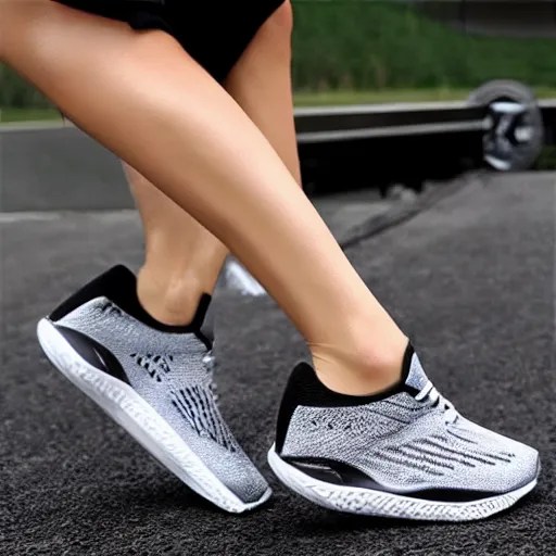 cushioned running shoe heel striking the ground with Stable Diffusion