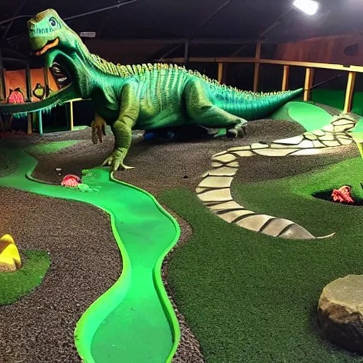 dinosaur themed mini golf park, epic mini golf Stable Diffusion
