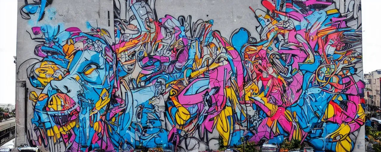 a mural by blu, street art style, graffiti, Stable Diffusion OpenArt