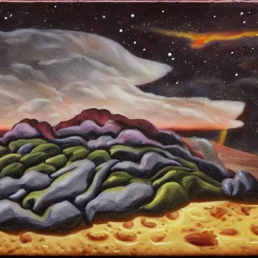 oil on styrofoam crust painting landscape with melt Stable