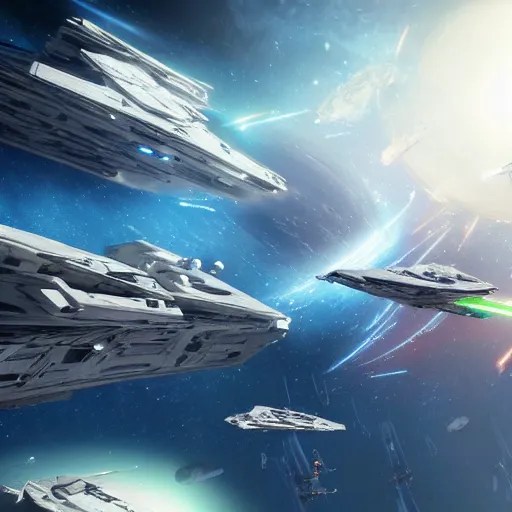 space battle between huge ships, star wars, futurism, Stable