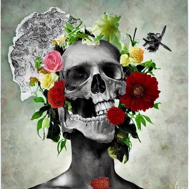 flowers and death, surrealistic collage art Stable Diffusion OpenArt