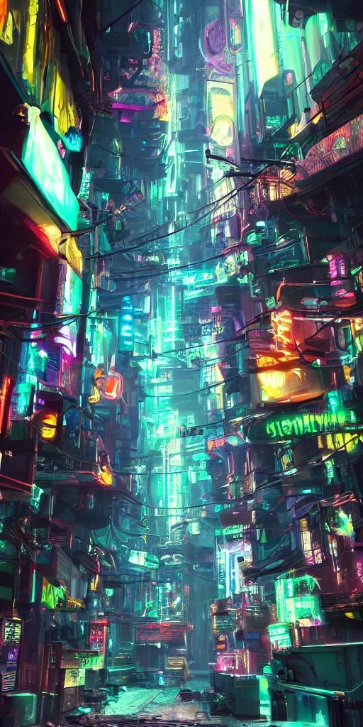 a beautiful concept art of cyberpunk 2 0 7 7 alleyway Stable