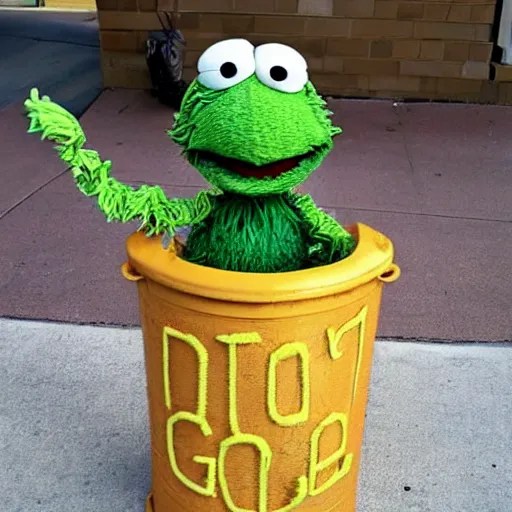 oscar the grouch sesame street in a gold garbage can, Stable