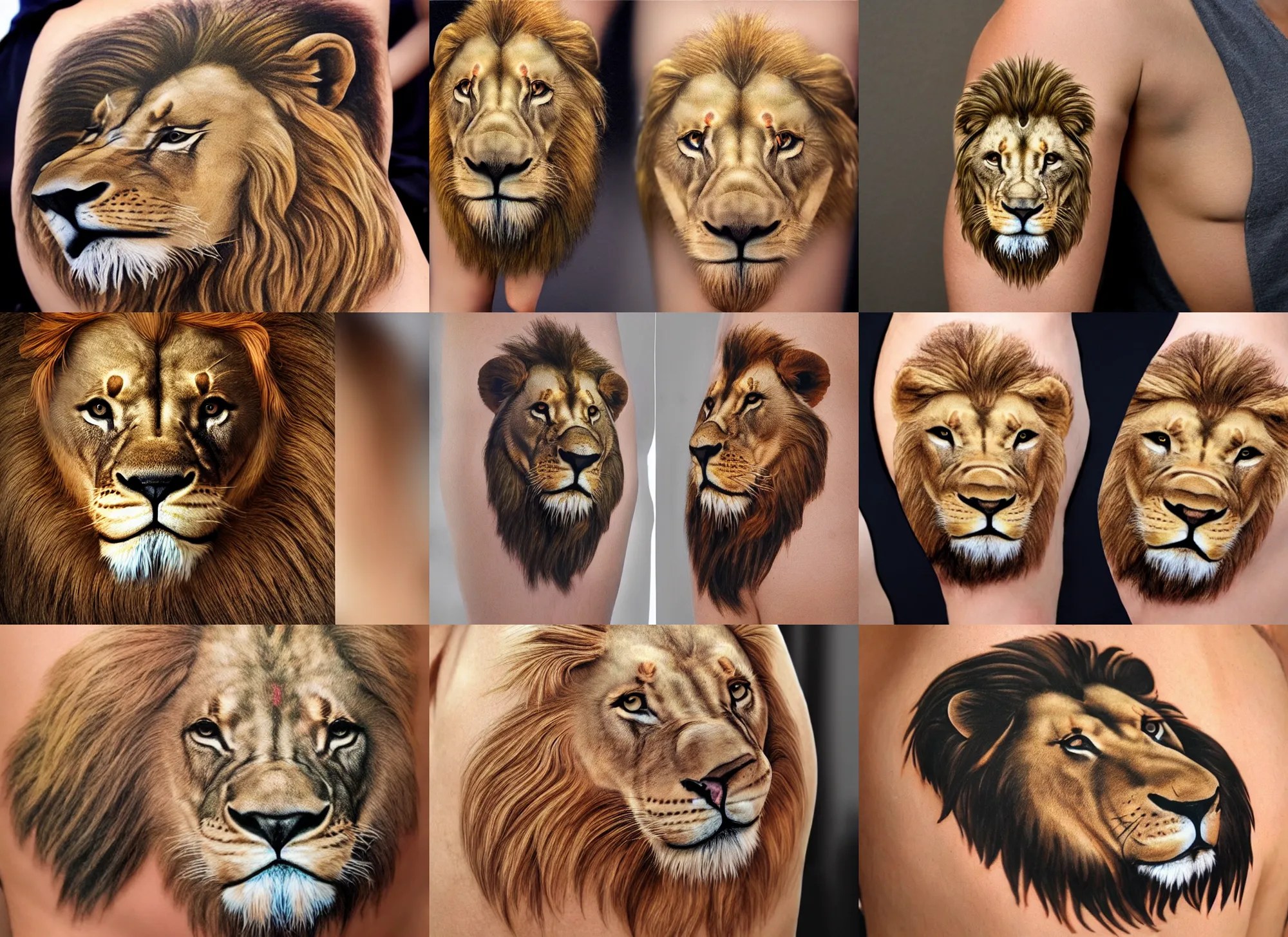 photorealistic lion head on cartoon human body Stable Diffusion OpenArt