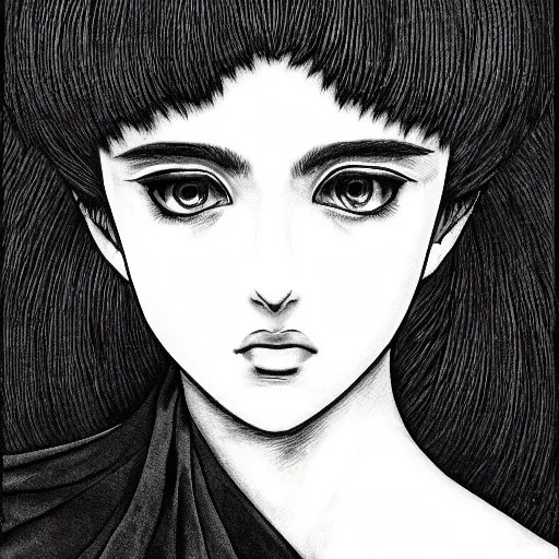 Portrait of a beautiful woman, black and white, by Stable Diffusion