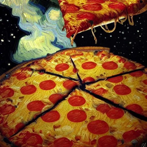 pepperoni pizza slice, by van gogh, by m. w. kaluta, Stable Diffusion