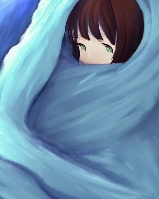 hugging a blanket tightly, anime concept art, ambient Stable