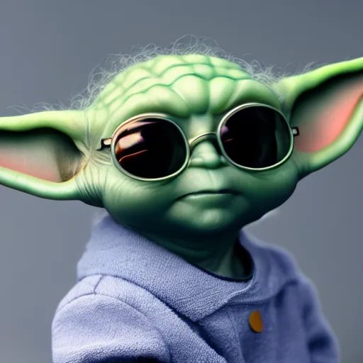 portrait of baby yoda wearing sunglasses, blue and Stable Diffusion