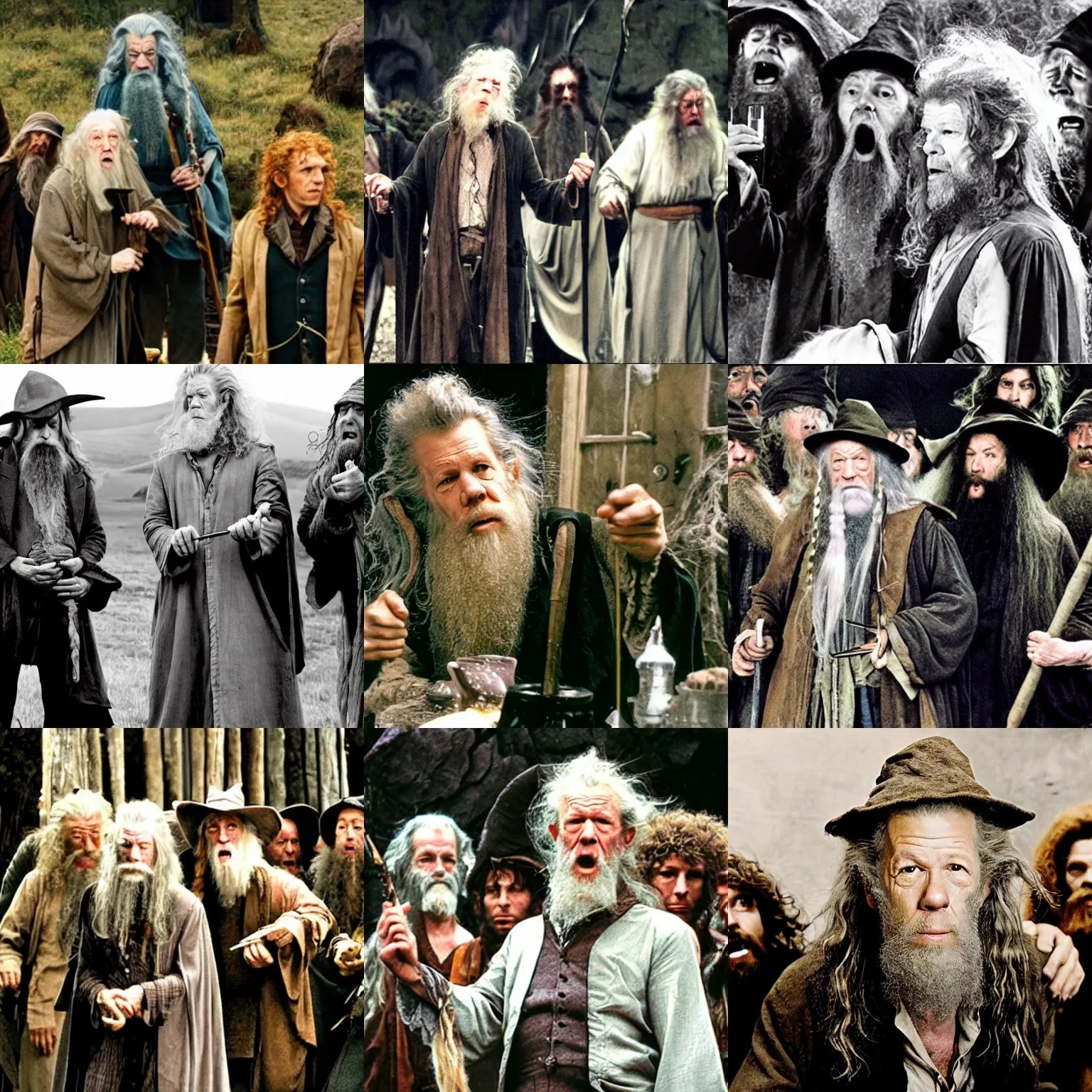tom waits as gandalf chastising a group of hobbits Stable Diffusion